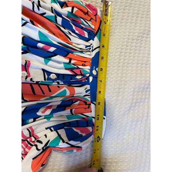 VTG Genesis Retro Floral Abstract Print Button Up Light Weight Midi Skirt Sz 3/4 - Picture 8 of 8